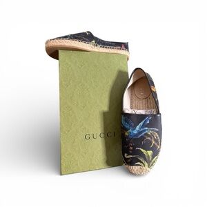 Gucci Botanical Print Espadrilles Flats Size 9.5 Box Dust Bags